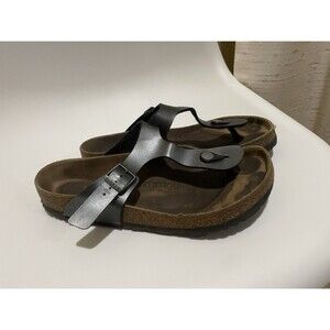 Birkenstock Gizeh Birko-Flor Metallic Gray Women’s Sandals Size 39 EU/8-8.5 US